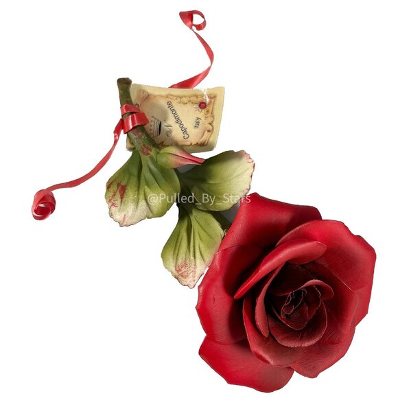 Capodimonte Naples Italy Handmade Hand-Painted Porcelain Red Rose w/ Green Stem - Picture 12 of 16